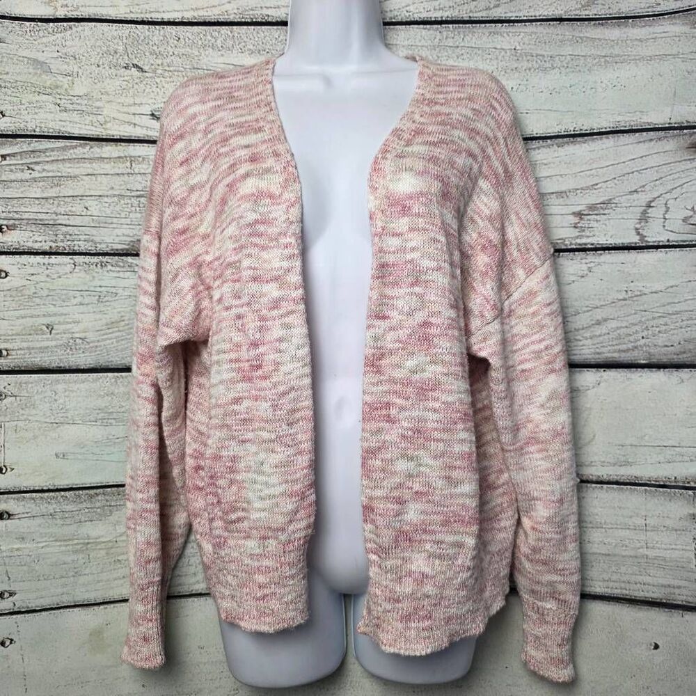 Cato Pink White Marled Open Front Cardigan Size L